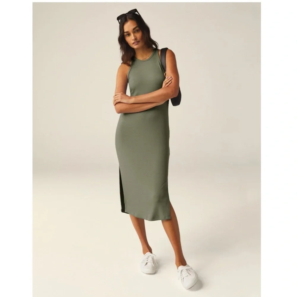 Beyond Yoga Women's XL Formation Tank Dress Green Midi Racerback Ribbed NWT